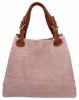 Stylowa Torebka Skórzana Shopper Bag Pudrowy Róż